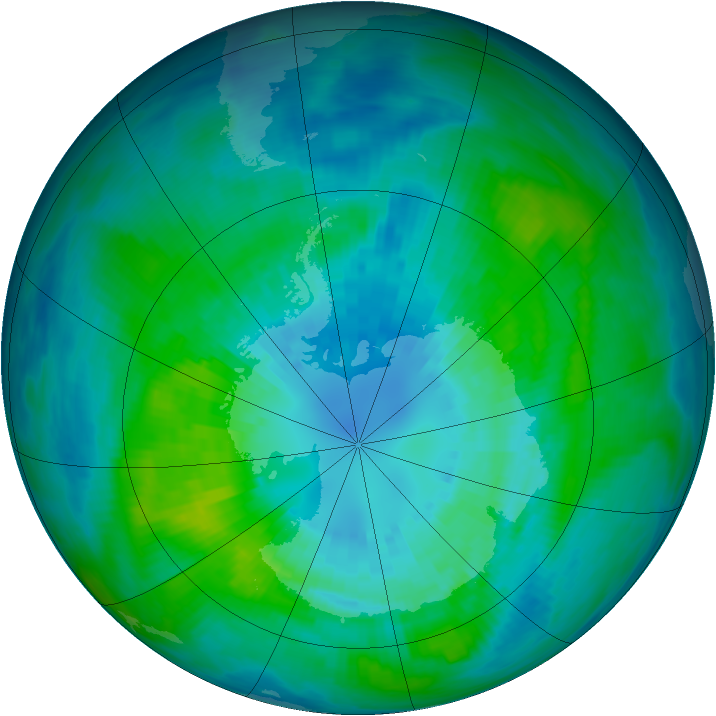 Antarctic ozone map for 03 April 1992